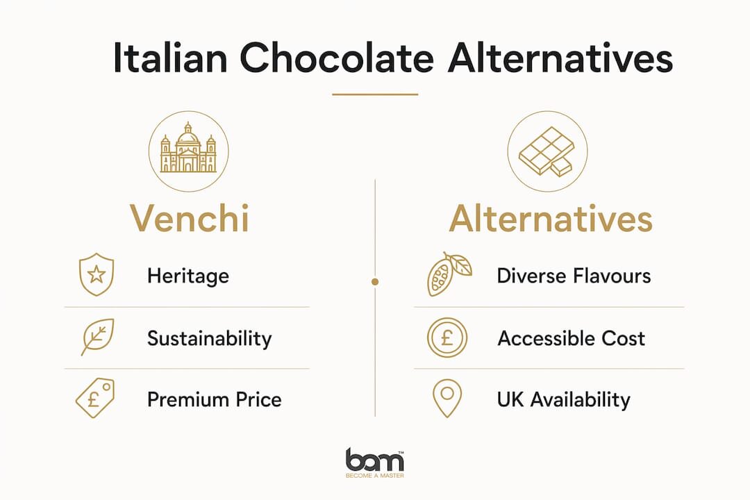 Infografik zum Vergleich zwischen Venchi und italienischen Schokoladenalternativen