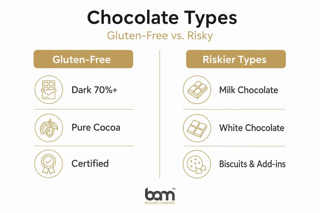 Infografik zum Vergleich von glutenfreien und bedenklichen Schokoladensorten