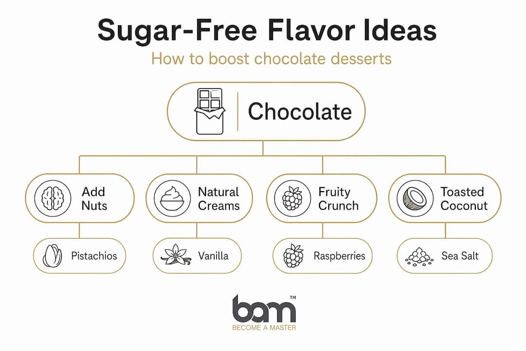 Infografik zur Hierarchie der Geschmacksrichtungen zuckerfreier Schokoladendesserts
