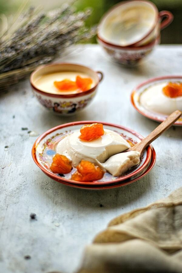 panna cotta mit joghurt aprikosen und honig
